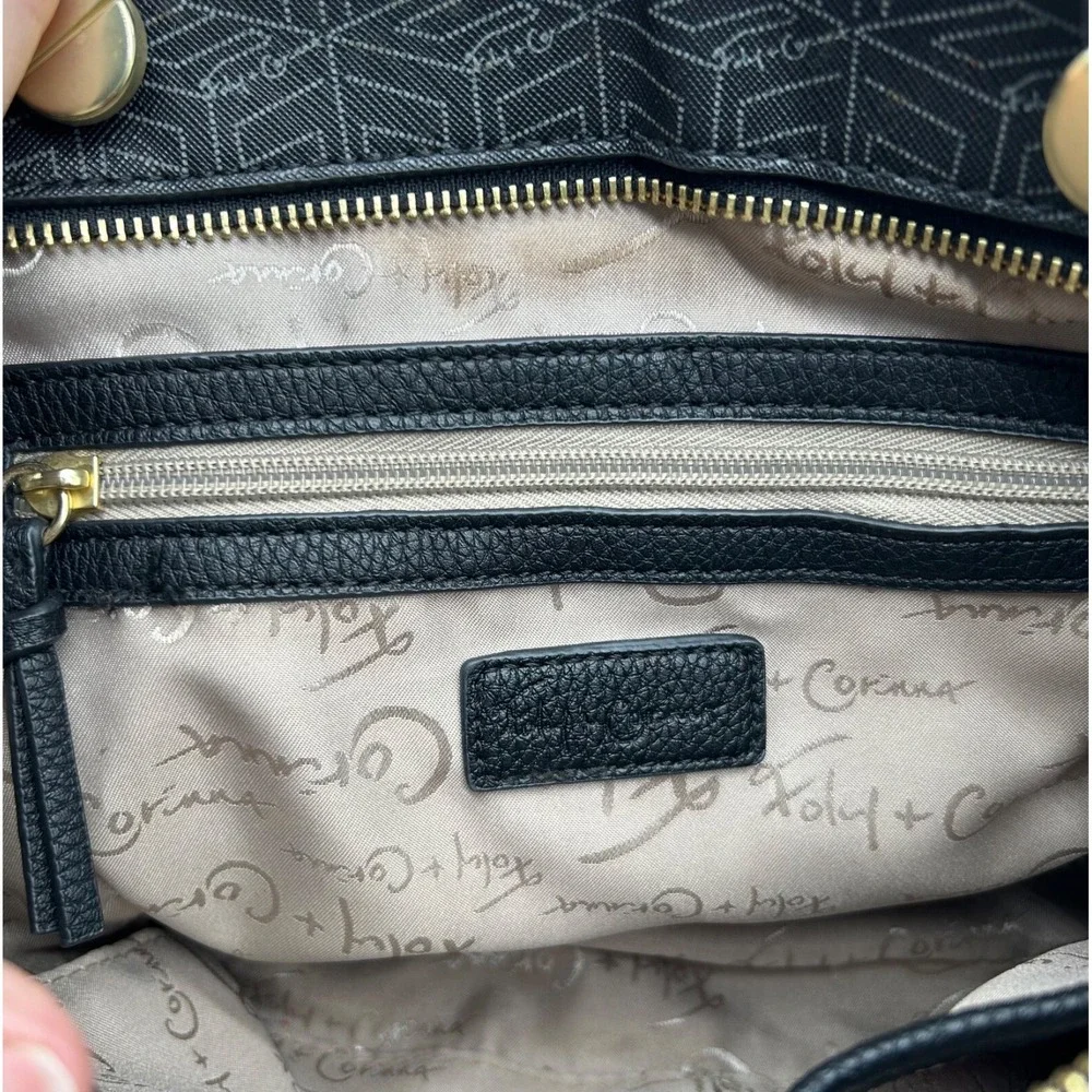 Foley & Corinna Logo Print Vegan Purse‎ Handbag Black Gray Satchel